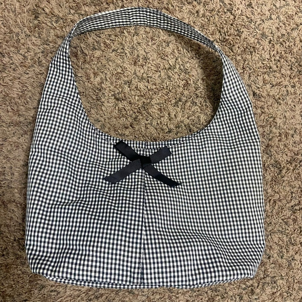 Talbots Gingham Hobo Bag Black White Bow Shoulder Bag